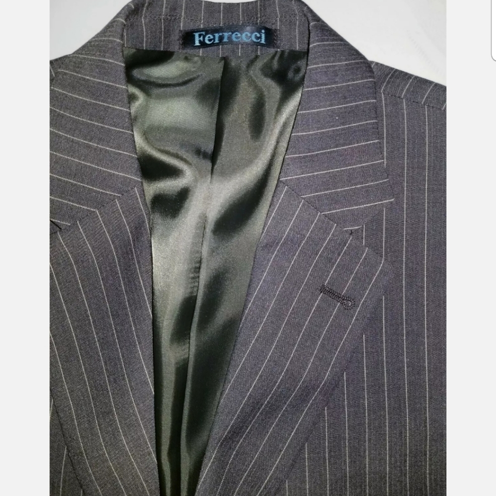 Ferrecci Men's 42L Gray Blazer Jacket Striped Super 150s Poly Blend
